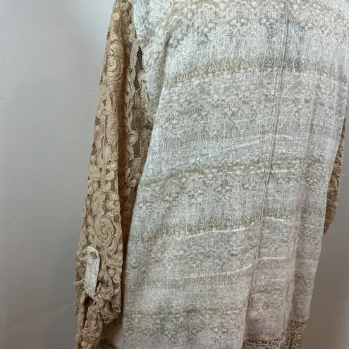 Multiples Lace Duster Cardigan Kimono Beige Tan Fringe Boho Open Front M - Image 5