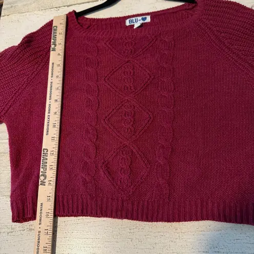 BLU Stylish Cropped Cable Knit Sweater Large (Fits Closer to XS) Boho Red