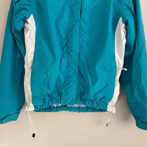 The North Face Womens HyVent Rain Jacket Blue Hooded Size Small Drawstring Waist