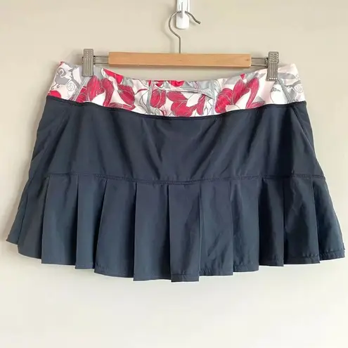 Lululemon Women's Speed Skort Size 10 Gray Floral Pleated Lined Sports Skirt