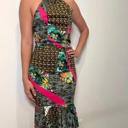 Ostra Brasil Patchwork Halter Maxi Dress – Runs Small (Label M/Fits S) Green