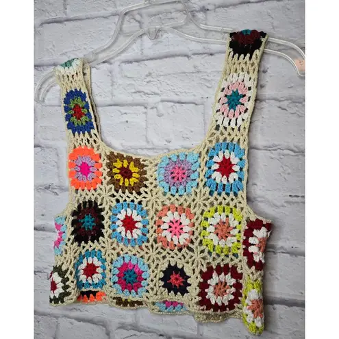 Illa Illa  boho floral cotton crochet tank top festival one size.
