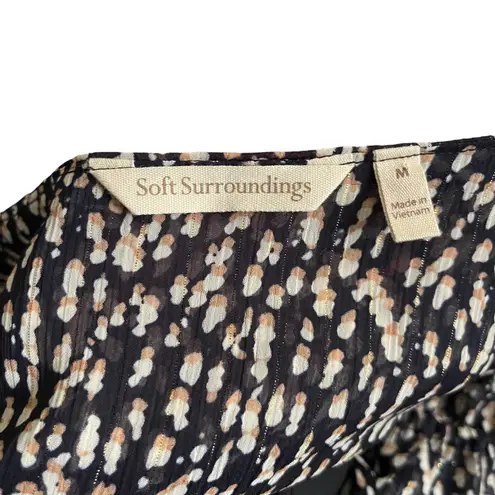 Soft Surroundings Dress M Black Beige Print Tassel Tie Long Sleeve Boho