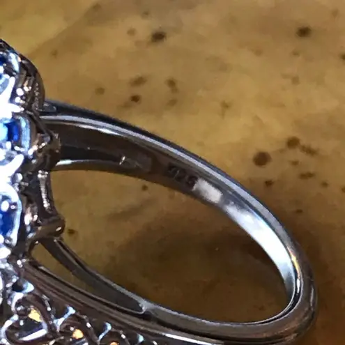 Natural Blue Sapphire Sterling Silver Cocktail Ring Size 6