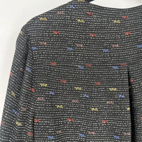 NYDJ Women's Pintuck Oui Printed Long Sleeve Popover Tunic Blouse Black Size XS