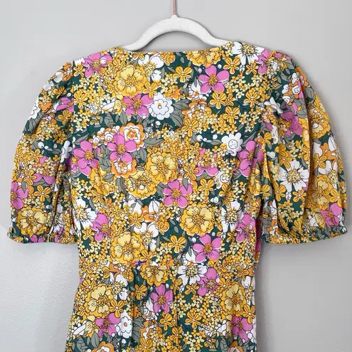 Rahi Cali Rahi Petra Floral Puff Sleeve Ruffle Trim Ruched Mini Dress Floral Medium