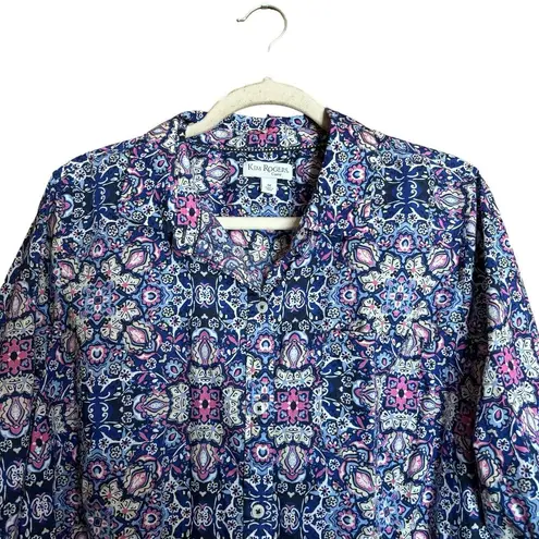 kim rogers  Top Womens 1X Multicolor Paisley Boho Cotton Button Up Shirt Blouse