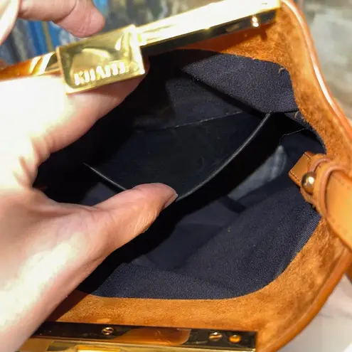 KHAITE Etta Suede Bucket Bag Leather Crossbody Brown Gold Frame GUC