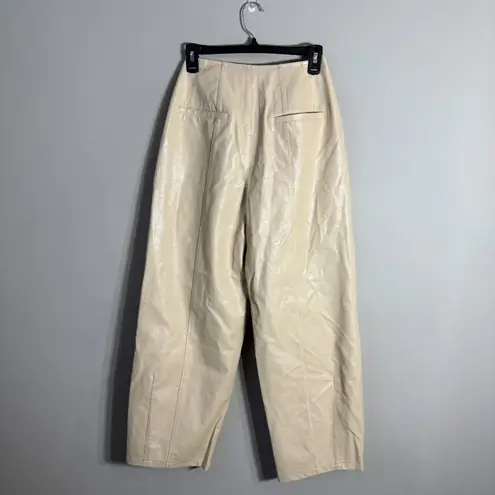 Avec Les Filles Barrel Pleated Faux Leather Pants Womens 2 Ivory Vegan Chic NWOT