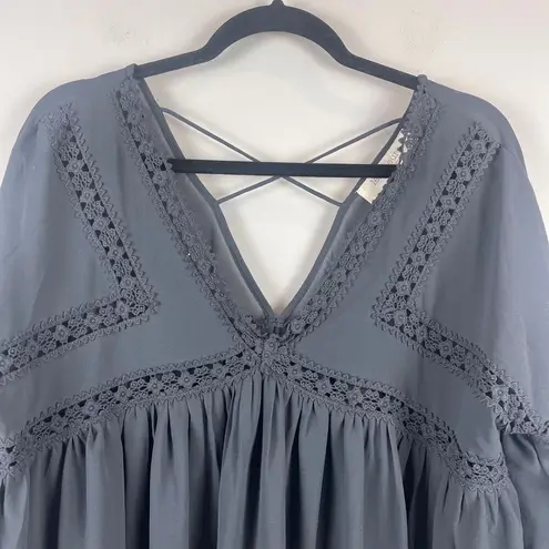 Les Soeurs Top Women Small Gray Crochet Lace Puff Sleeve Whimsygoth Fairy Grunge