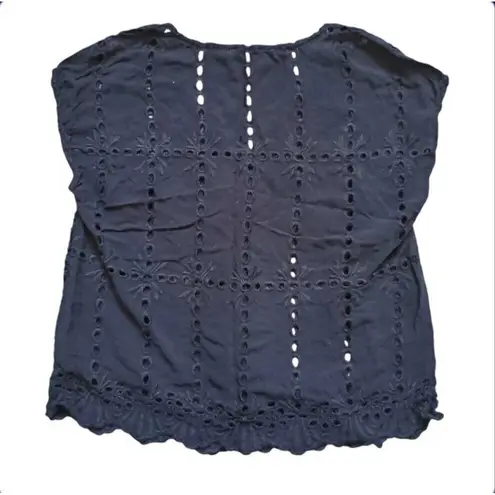 Lovestitch Blouse Women Small Eyelet Lace V Neck Top Peekaboo Cottagecore Goth