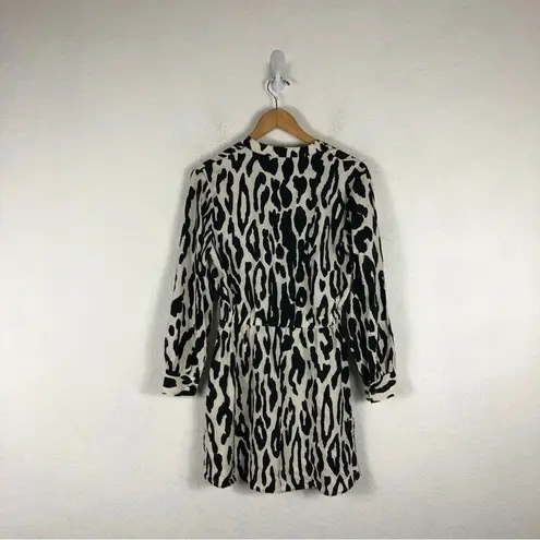 ZARA  Animal Print Long Sleeve Aline Button Mini Shirt Dress XS
