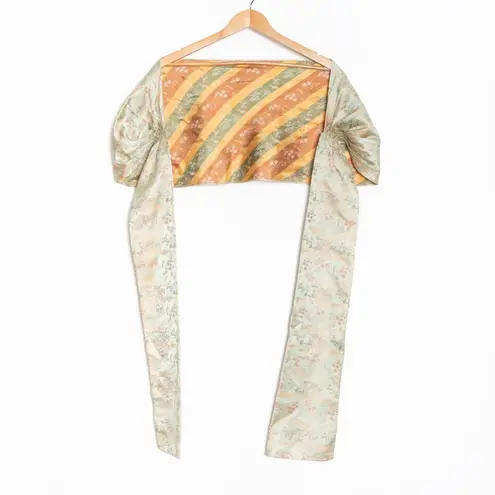 Vintage 1950s 1960s Green Orange Asian Inspired Floral Crane Brocade Silk Dress Size undefined