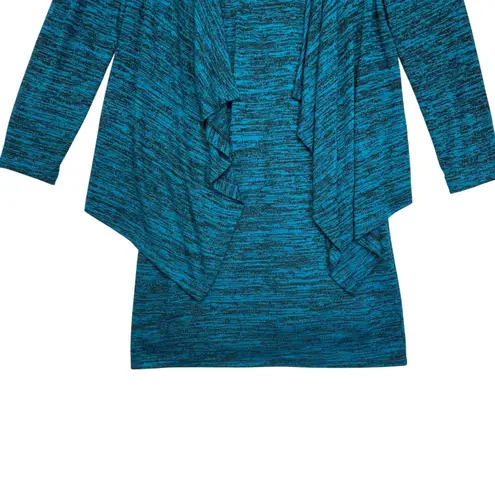 TIANA B. Women's Teal Black Marled Knit Dress Waterfall Cardigan Set Size 10 Blue