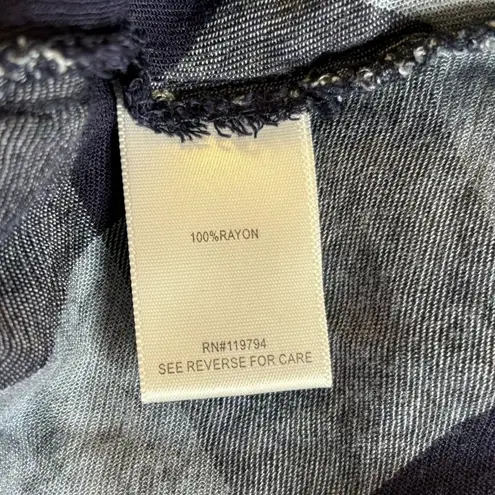 One World Plaid Tunic Top Ruffle Hem Medium Blue Bell Sleeves Keyhole Back