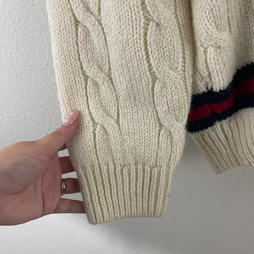 Brandy Melville Creme Nikki Striped V Neck Oversized Wool Cable Knit Sweater