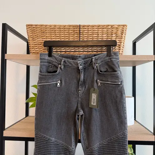 ALLSAINTS NEW All Saints Grace Biker Cropped Mid-Rise Washed Grey Skinny Jeans, 29