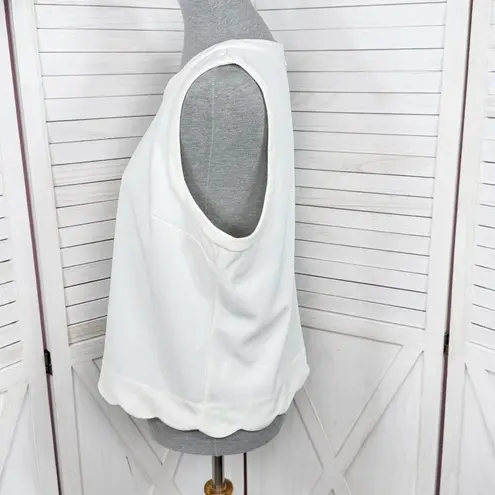 Elle Scallop Hem Pique Knit Sleeveless Tank Top Shirt Ivory White Large