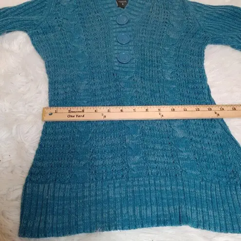 Vanity Size Small Blue Knit Sweater Button Long Sleeve Hooded Winter Warm Cozy