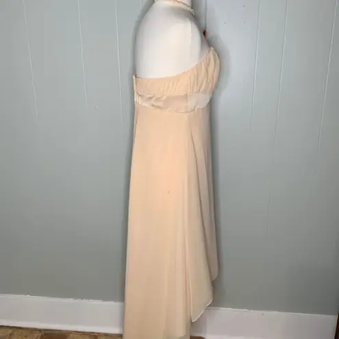 Alfred Angelo Champagne Chiffon Overlay Formal Prom Hi/Lo Strapless Dress M
