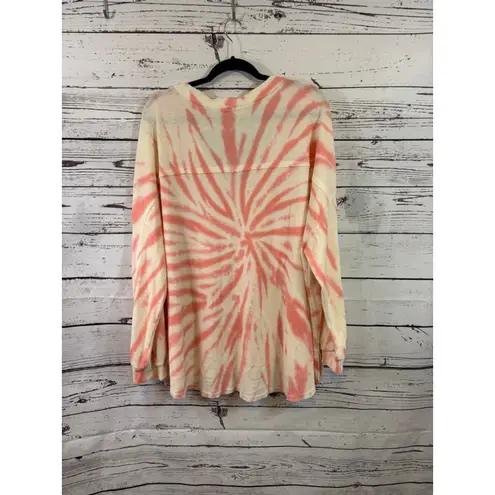 Fantastic Fawn Women's Long Sleeve Tee L Off-White Coral Tie-Dye