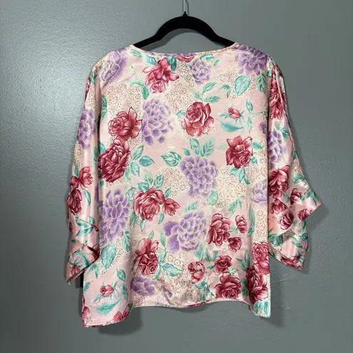 J.O. Intimates Women's Vintage Satin Pink Floral Sleep Shirt