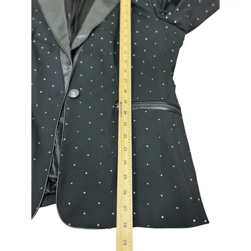 Nygard Womens L Black Paint Dots Blazer Jacket Chic Elegant Faux Leather Trim Size L