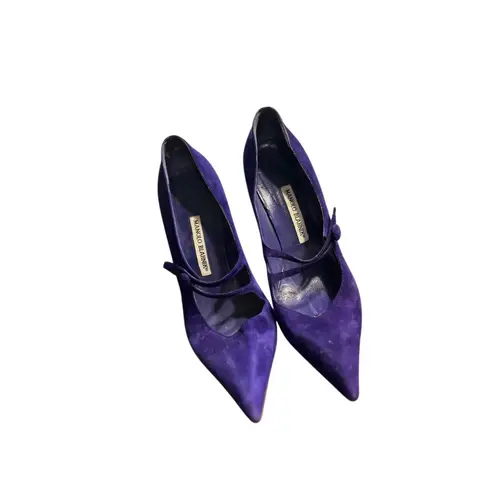Manolo Blahnik Suede Pointed Toe Mary Jane Heels Purple and free pair