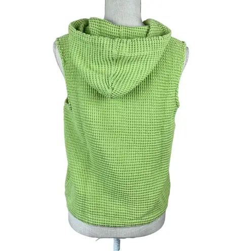 Christopher & Banks Waffle Weave Vest Womens S Green Sleeveless Hooded Full Zip