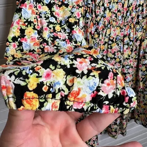 Elodie Women's Floral Long Sleeve Smocked Dress Black Size L Pleated