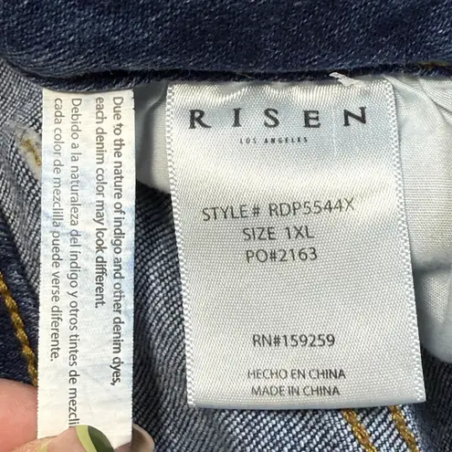 Risen High Rise Front Slit Frayed Hem Flare Jeans Size 1XL Bohemian Hippie Retro Blue