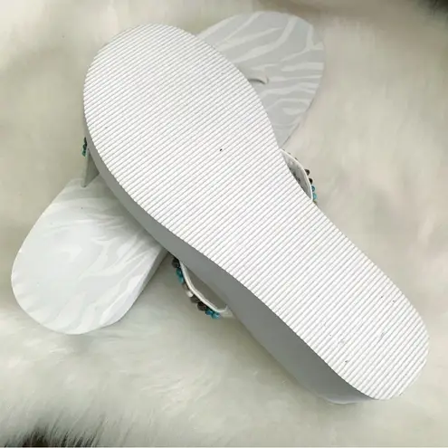 VINTAGE Y2K Beaded Cabo White Platform Chunky Thong Sandals M (7/8) Size undefined