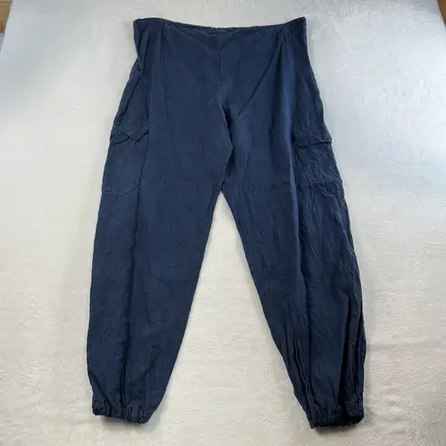 Bryn Walker M Medium Pants Linen Navy Cargo Jogger Lagenlook Baggy Wide Leg Boho