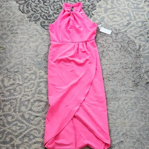 Julia Jordan Knot Halter Neck Sleeveless Tulip Hem Midi Dress Neon Pink 6