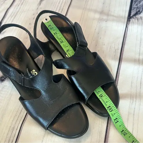 SAS Black Leather Suntimer Heeled Sandal Tripad Slingback Comfort Women Sz 9.5
