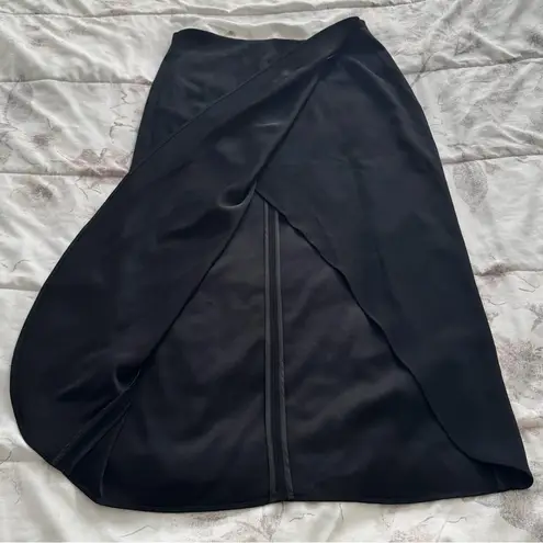 Babaton Aritzia Black faux wrap Triacetate midi skirt, size 8 minimalist luxury