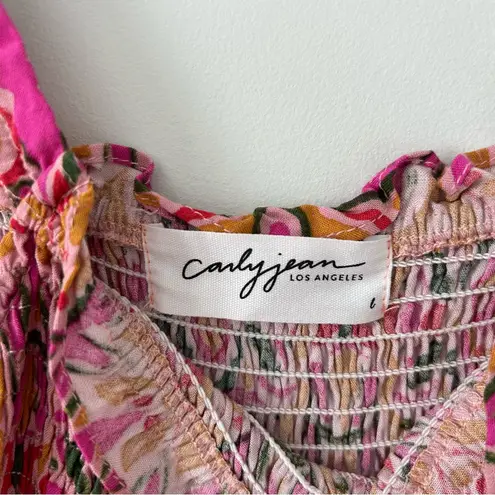 Carly Jean Los Angeles Pink Red Boho Sleeveless Smocked Tiered Maxi Dress L