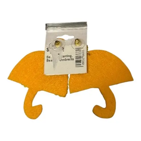 NEW New Orleans Parade Parasol Umbrella Statement Earrings MardiGras Sequin Bead Gold