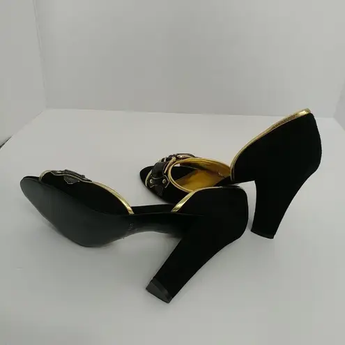 Nine West  Black And Gold Buckle‎ Heels