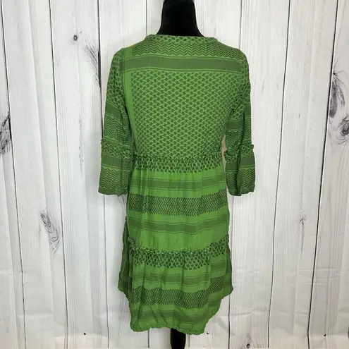 Cecilie Copenhagen Boho Peasant Dress Size XS Womens Green Button Front