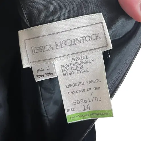 Jessica McClintock Vintage Black Velvet Gold Sequin Puffy Half Sleeves Dress