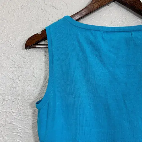 Vintage 90s Silk Blend Tank Top XL Venue Nylon Crop Beaded Luxury Beach Resort Blue