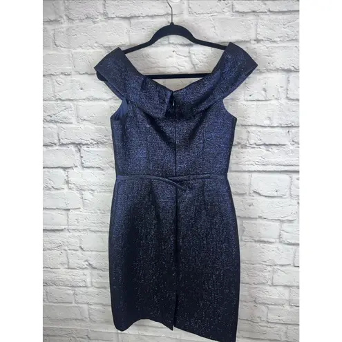 Rickie Freeman x Teri Jon Jacquard Blue Metallic Cocktail Dress Size 6 READ