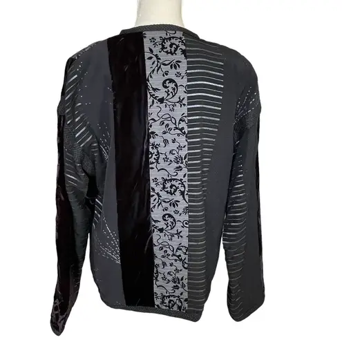 Vintage Max & Mabel Mix Fabric Artsy Black Jacket Size 1 Velvet Stripe Artsy Size L