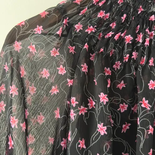 Elizabeth and James Smocked Mock Neck Long Sleeve Top Floral Tank Lined Pattern