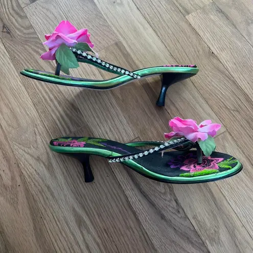 RARE Vintage Y2K Beverly Feldman Pink, Green, and Black Kitten Heels Size 7