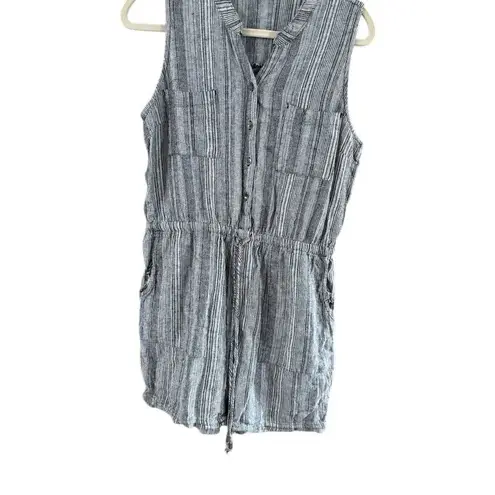 Blue and White Striped Romper Collared Neckline Size M