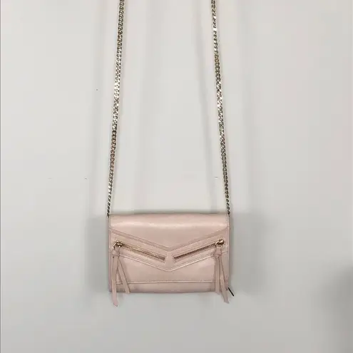 Botkier Blush and Gold Leather Crossbody Bag Gold Tone Chain Zippers Mirror