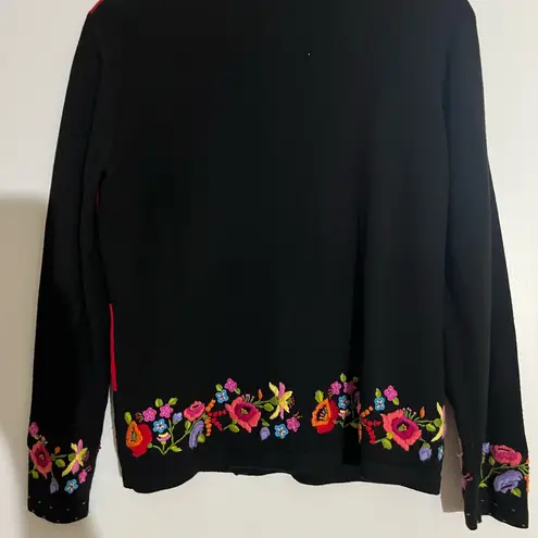🌹 Just B Floral Embroidered Sweater – Size S – Bold, Artistic, and Beautiful Black