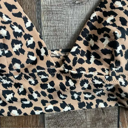Aerie  Womens Swim Bikini Top Tan Black Leopard Print Triangle Padded Size Small - Image 4